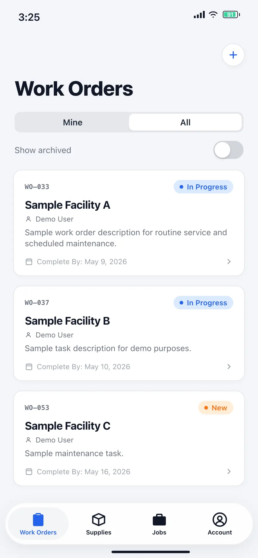 IndustryHQ Team App showing the day's work orders